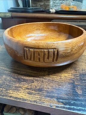 Maui Carved Wooden Bowl — Warm Brown Decorative Accent